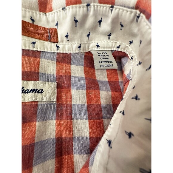 Tommy Bahama Linen‎ Blend Shirt Men L Plaid Gingham Short Sleeve Button Down Up - Picture 7 of 13